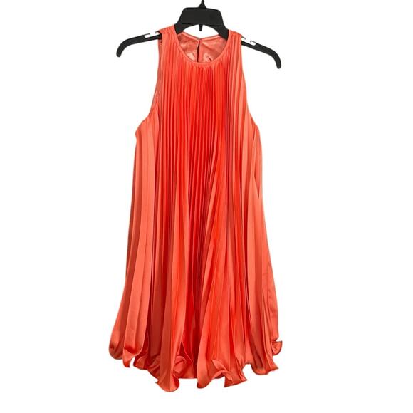 Mac Duggal Size 4 NEW Orange Pleated Halter Neck Flowy Mini Trapeze Dress 49636 - Picture 4 of 9